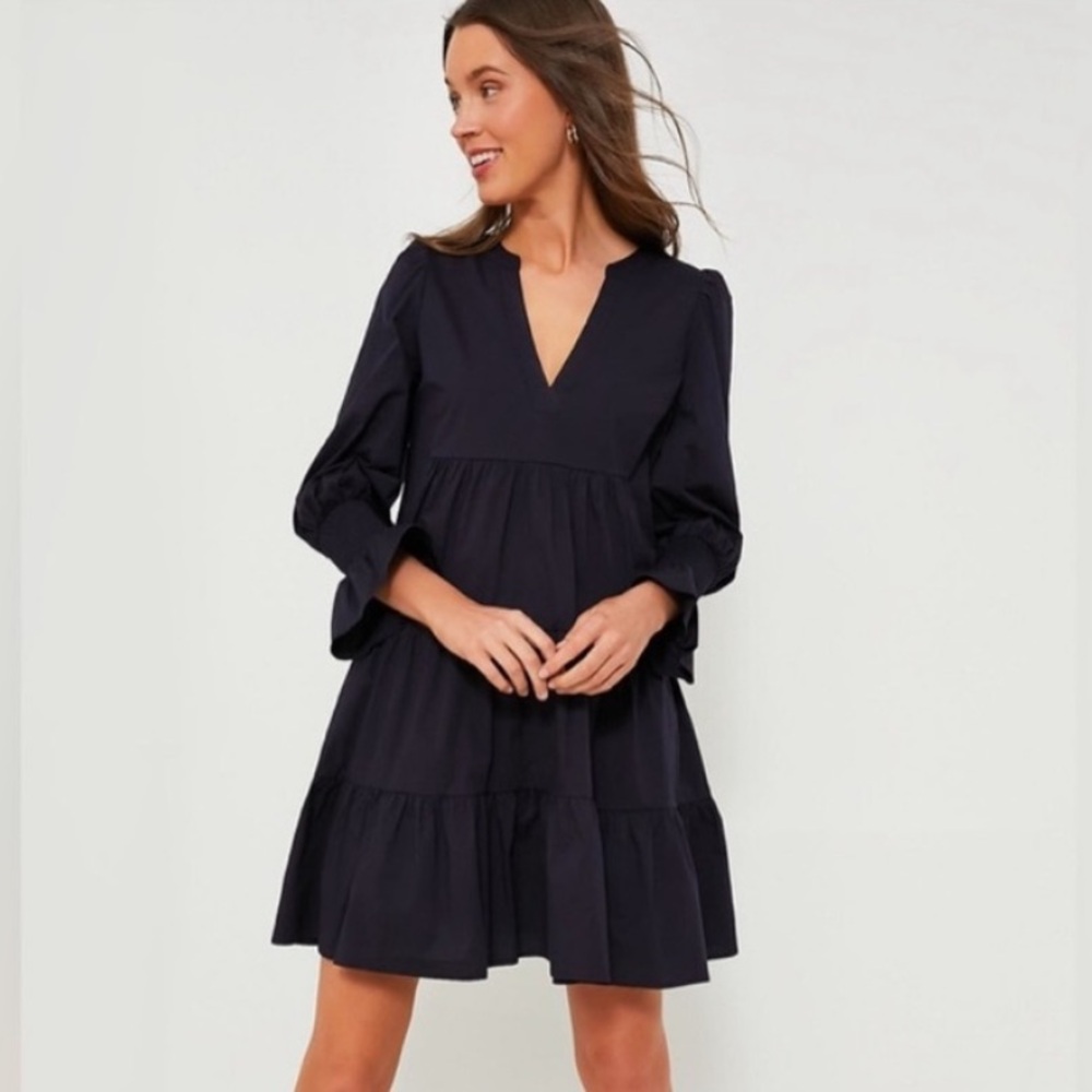 Tuckernuck Pomander Place Navy Cotton Tiered Kenzo Dress. Size Small